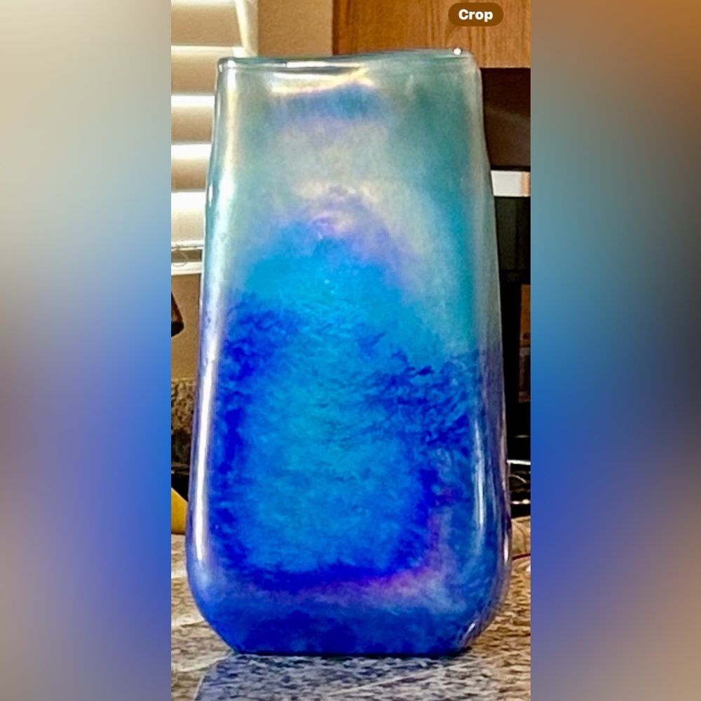 Gorgeous Hand Blown Art Glass Vase
OMBRÉ Blue Iridescent 
9” Tall x 5’5” Wide - Picture 7 of 7